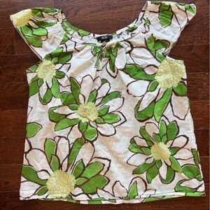 AGB White Top with Green & Yellow Floral Print